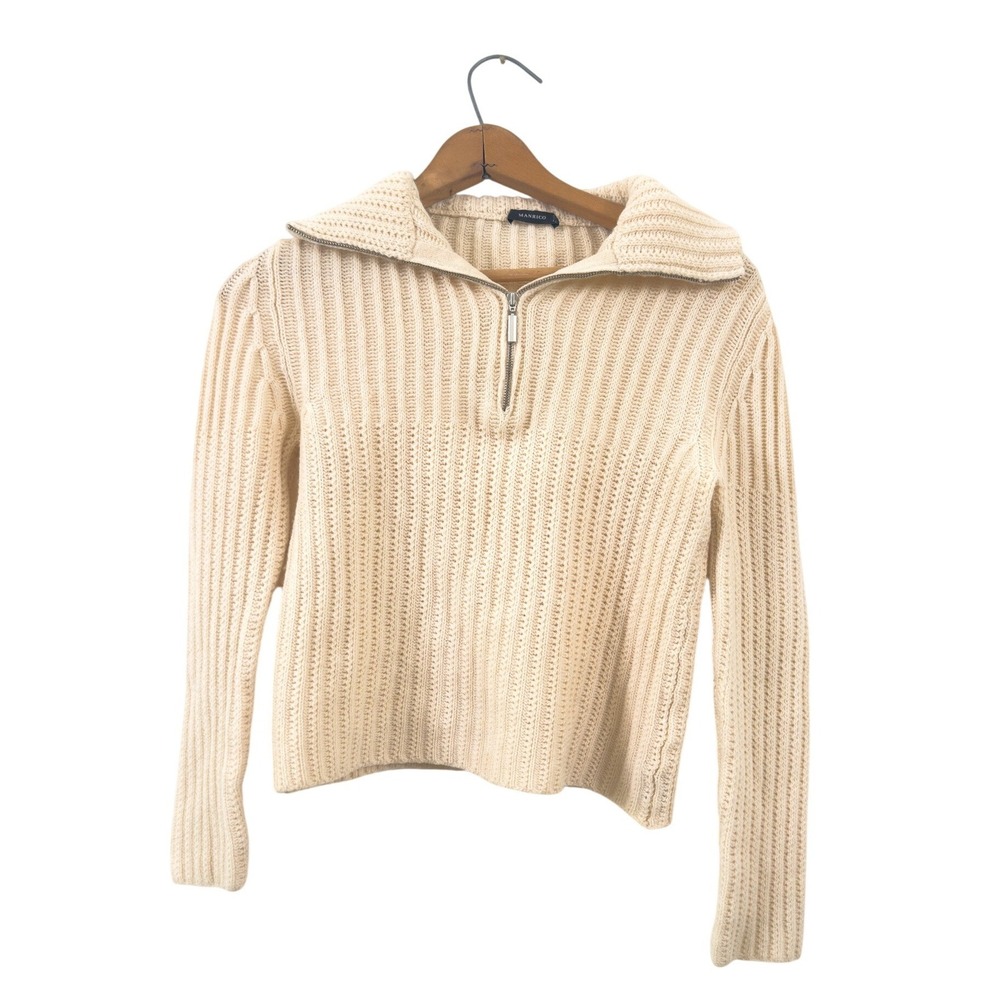 Manrico‎ Quarter Zip Sweater Cream 100% Cashmere XS Made in Italy